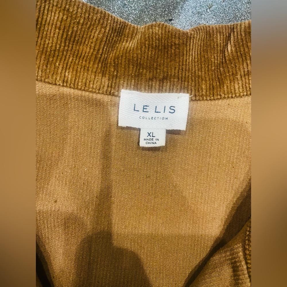 Le Lis Brown Corduroy Zip Front Short Sleeve Dress with Gold Western Buckle Sz L - Picture 7 of 7